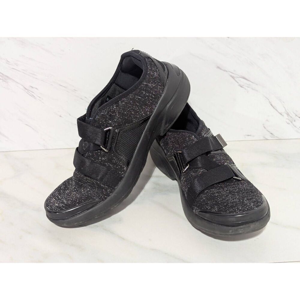 Bzees Offbeat Women's Black & Silver Hook & Loop Closure Washable Sneaker Size 6